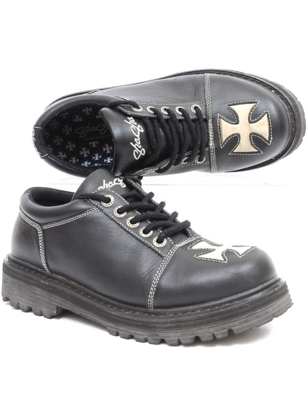VTG Rare 90s Y2K Sha Sha Iron Cross Men’s 8.5 Wmns 10.5 Black Leather Lug Shoes